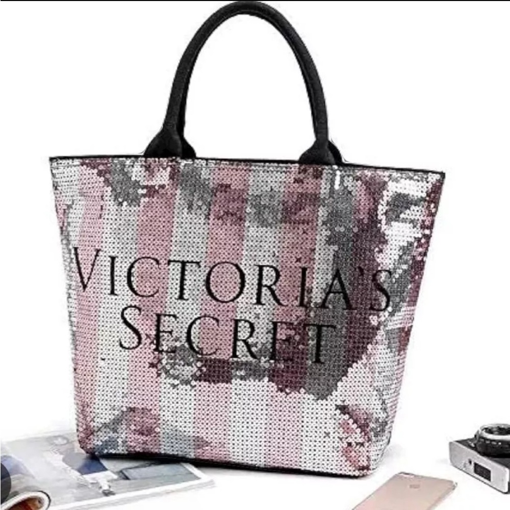 Victoria’s Secret Limited Edition pink silver rare sequin tote bag